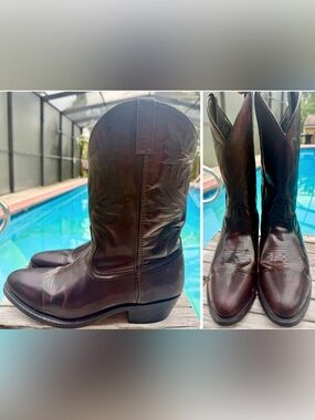 LAREDO BIRCHWOOD WESTERN LEATHER BOOTS BLACK CHERRY MENS SIZE 11D